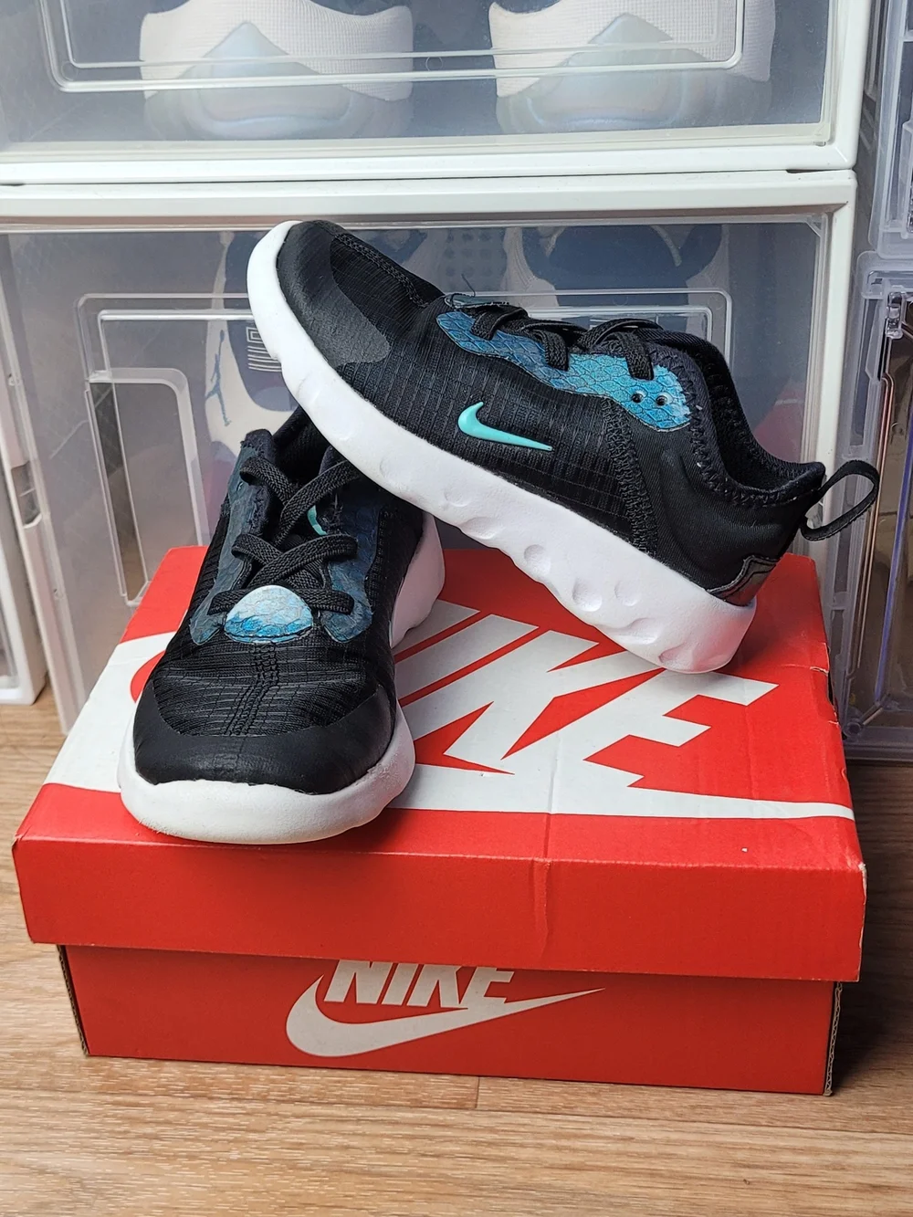 NWB Nike CQ4275-001 Lucent Baby Dragon Toddler Shoes Sneaker Black Teal Size 9C